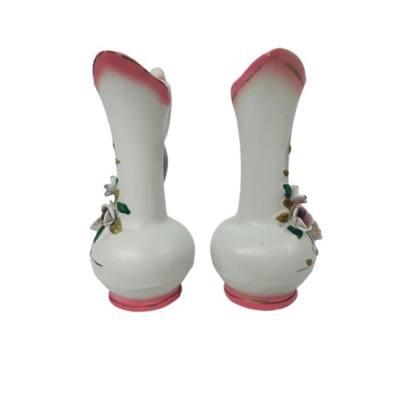 Vintage Interpur R.O.C. 3D Ceramic Victorian Applied Flower Vase Pitcher Set - Picture 4 of 12